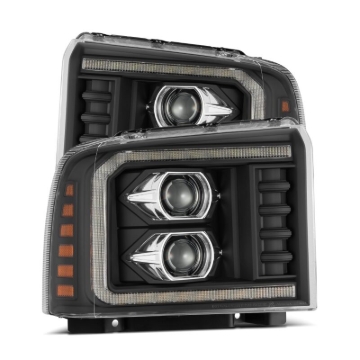 Picture of AlphaRex 05-07 Ford F250/350/450/550 Super Duty LUXX LED Proj HL Blk w/Actv Light & Seq Sig + SB DRL