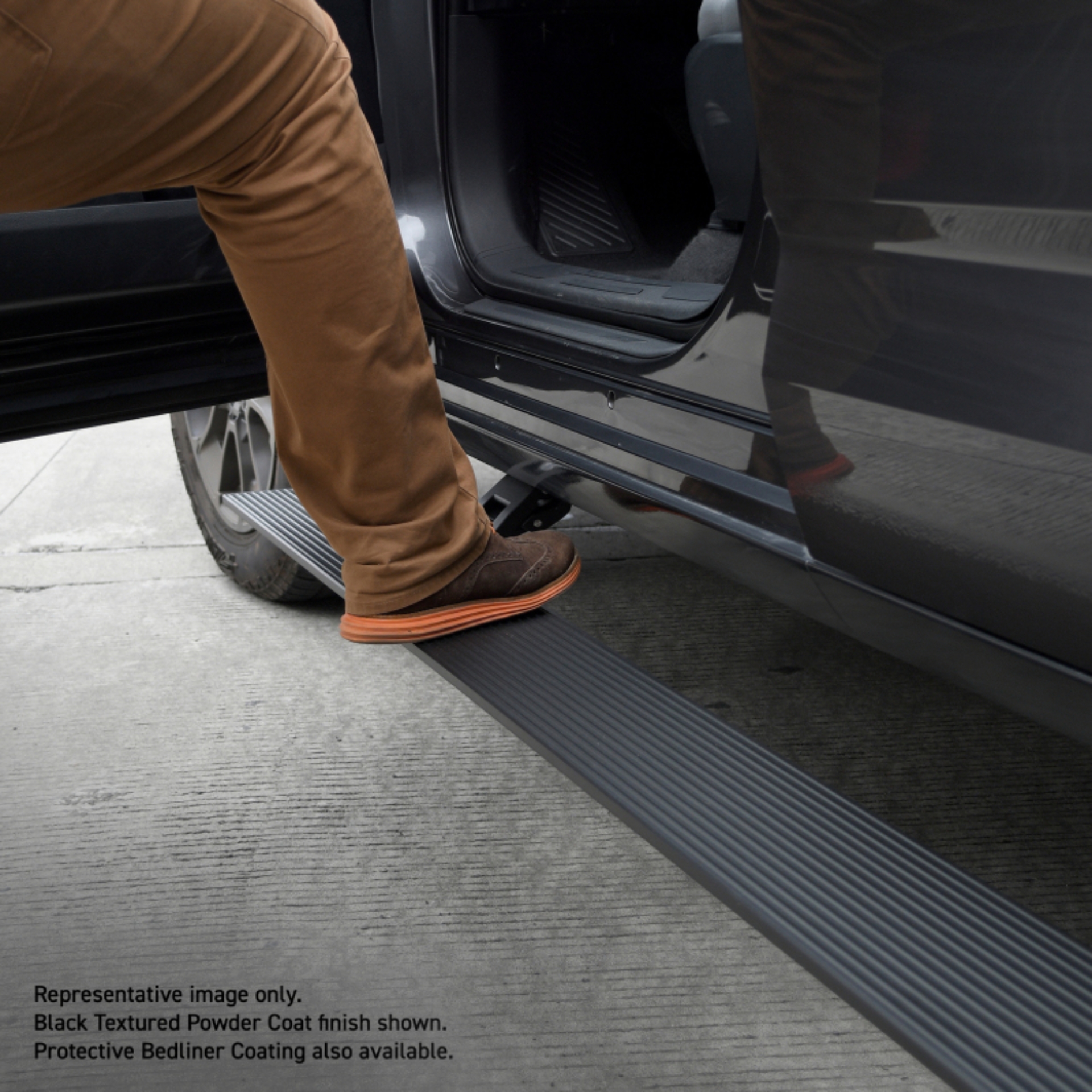 Picture of RealTruck 21-24 Ford Bronco 4dr VoltStep Electric Running Board Kit (No Drill) - Bedliner Coating