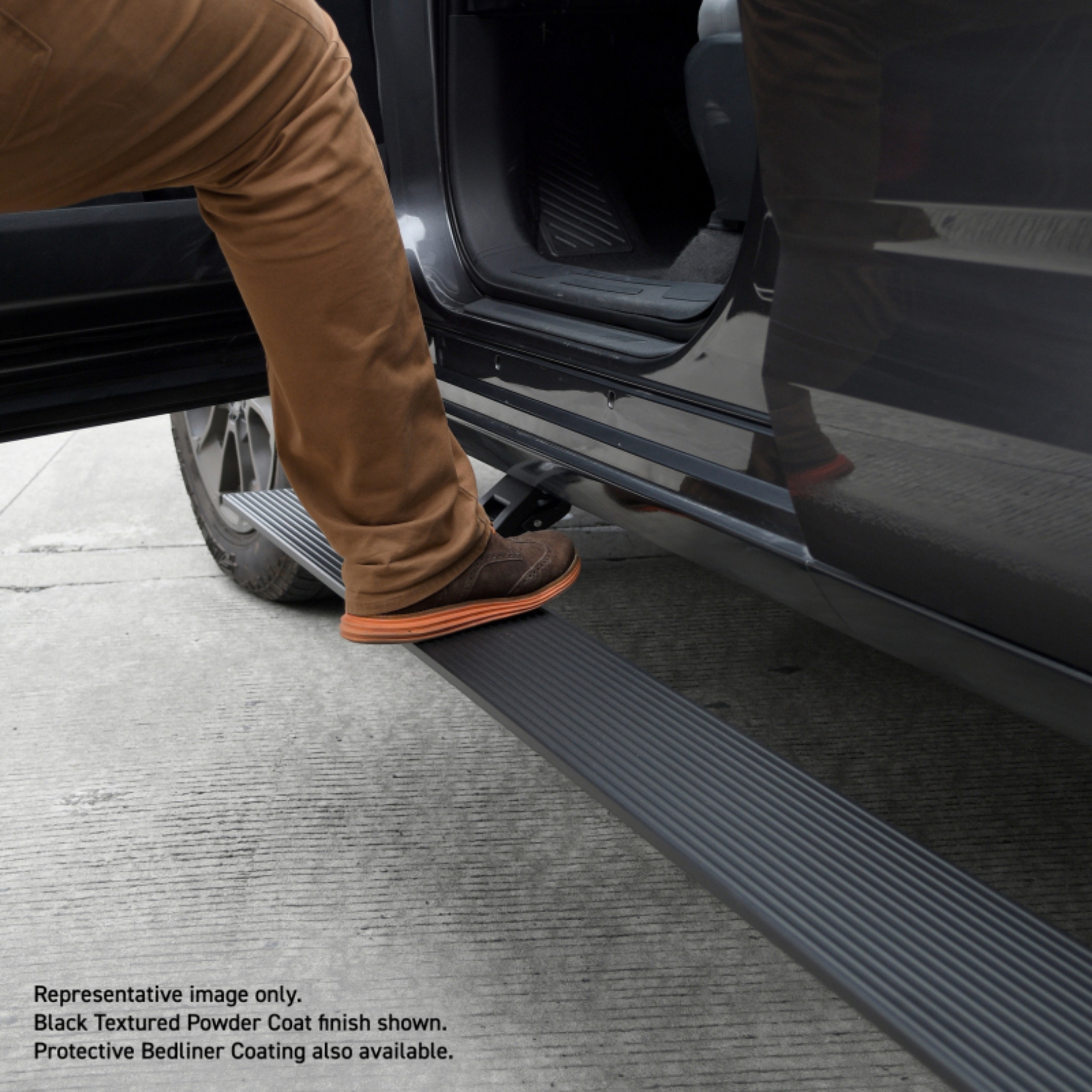 Picture of RealTruck 19-24 Ram 1500 Crew Cab 4dr VoltStep Electric Running Board Kit - Bedliner Coating