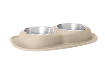 Picture of WeatherTech Pet Feeding System Double Low 64oz 3in. Stainless Bowl - Tan