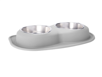 Picture of WeatherTech Pet Feeding System Double Low 96oz 3in. Stainless Bowl - Light Grey
