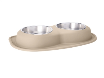 Picture of WeatherTech Pet Feeding System Double Low 96oz 3in. Stainless Bowl - Tan