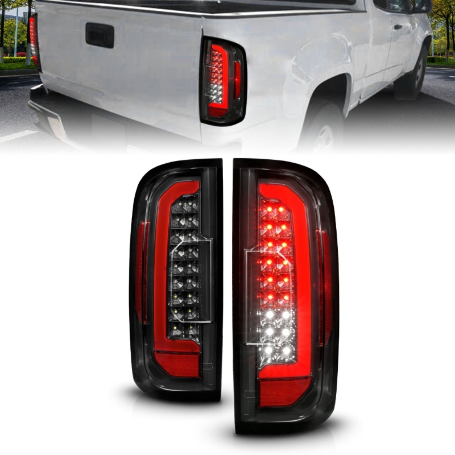 Picture of ANZO 15-21 GMC Canyon Full LED Taillights w/ Red Lightbar Black Housing/Clear Lens