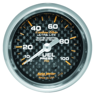 Picture of Autometer Carbon Fiber 52mm 100 PSI Mechanical Fuel Pressure Gauge