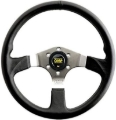 Picture of OMP Asso Flat Steering Wheel w/ 3 Steel Spokes (350mm) - Large Leather (Black)