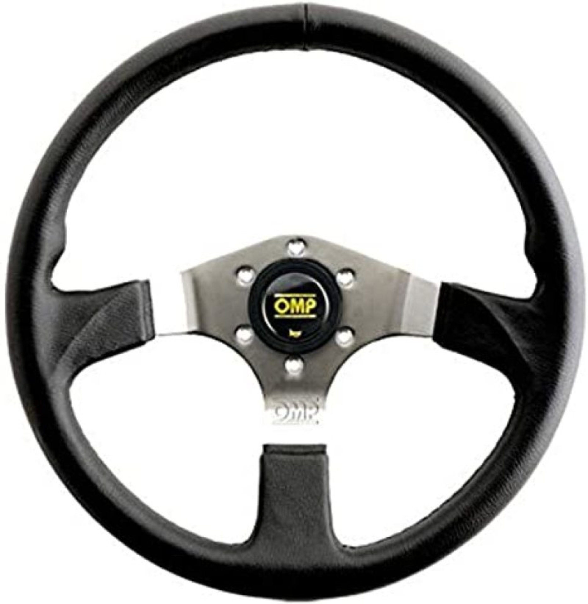 Picture of OMP Asso Flat Steering Wheel w/ 3 Steel Spokes (350mm) - Large Leather (Black)