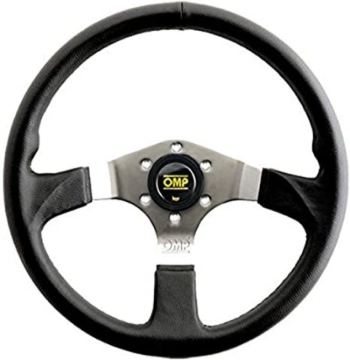 Picture of OMP Asso Flat Steering Wheel w/ 3 Steel Spokes (350mm) - Large Leather (Black)