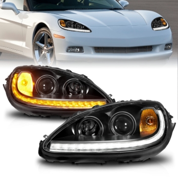 Picture of ANZO 05-13 Chevrolet Corvette Projector Headlights w/switchback & Sequential LED - Black Amber