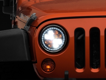 Picture of Raxiom 97-18 Jeep Wrangler TJ/JK Axial Spider LED Headlight w/ Amber DRL- Chrome Hsng (Clear Lens)