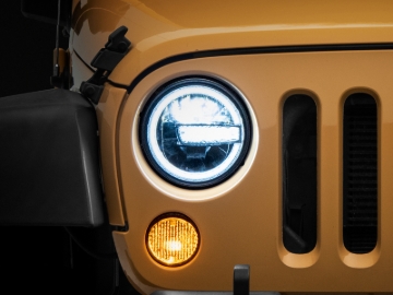 Picture of Raxiom 97-18 Jeep Wrangler TJ/JK 7-Inch LED Headlights w/ Halos- Black Housing (Clear Lens)