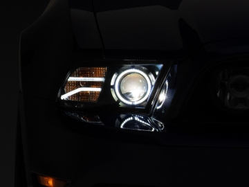 Picture of Raxiom 13-14 Ford Mustang LED Halo Projector Headlights- Black Housing (Clear Lens)