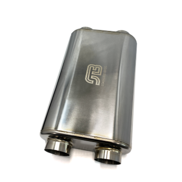 Picture of Stainless Bros 17in OAL 2.5in Thin Oval SS304 Polished Finish Muffler - 2.5in Dual In/Dual Out