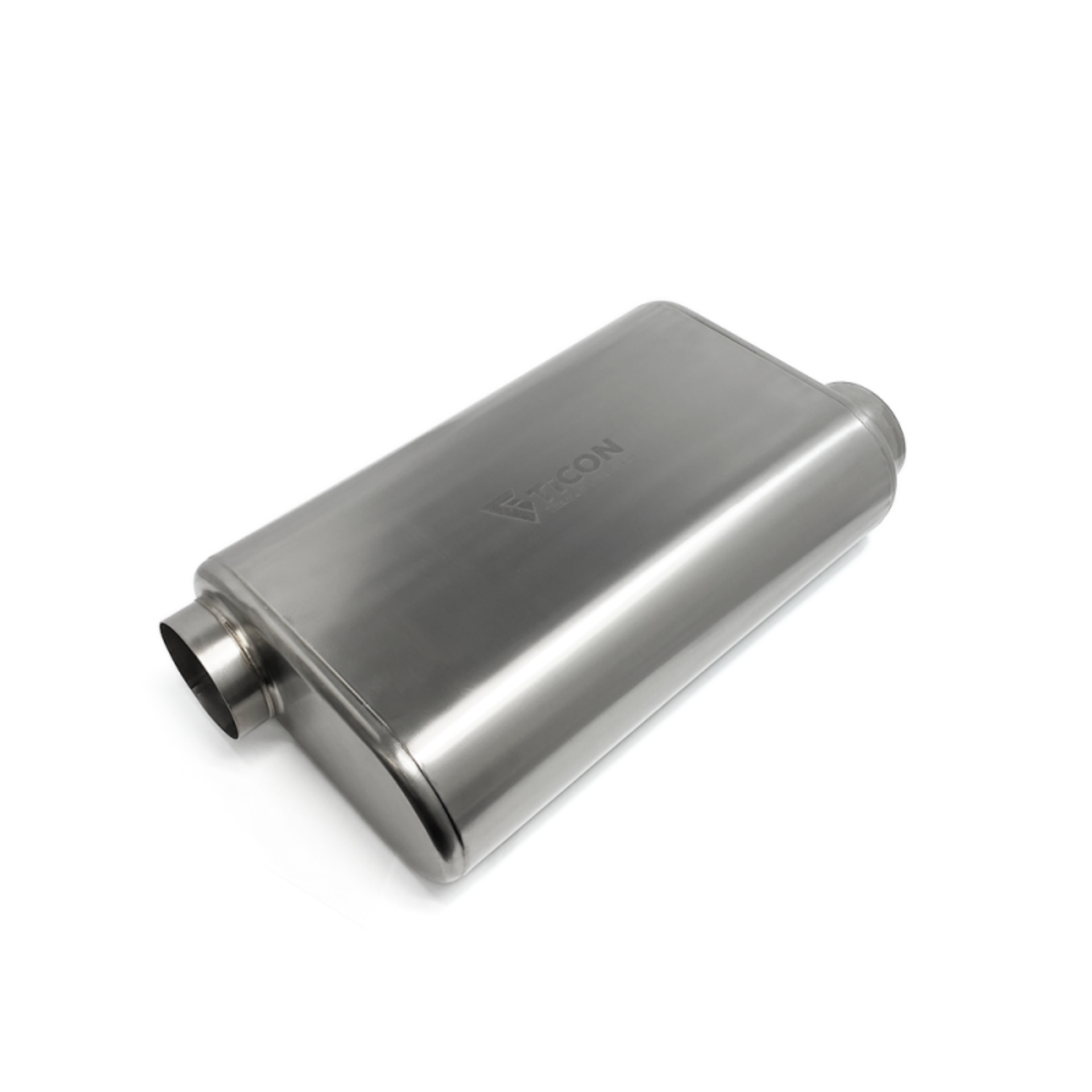 Picture of Ticon Industries 17in Overall Length 2.5in Thin Oval Titanium Muffler - 2.5in Offset In/Offset Out