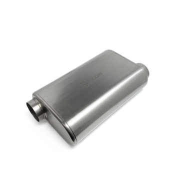 Picture of Ticon Industries 17in Overall Length 2.5in Thin Oval Titanium Muffler - 2.5in Offset In/Offset Out