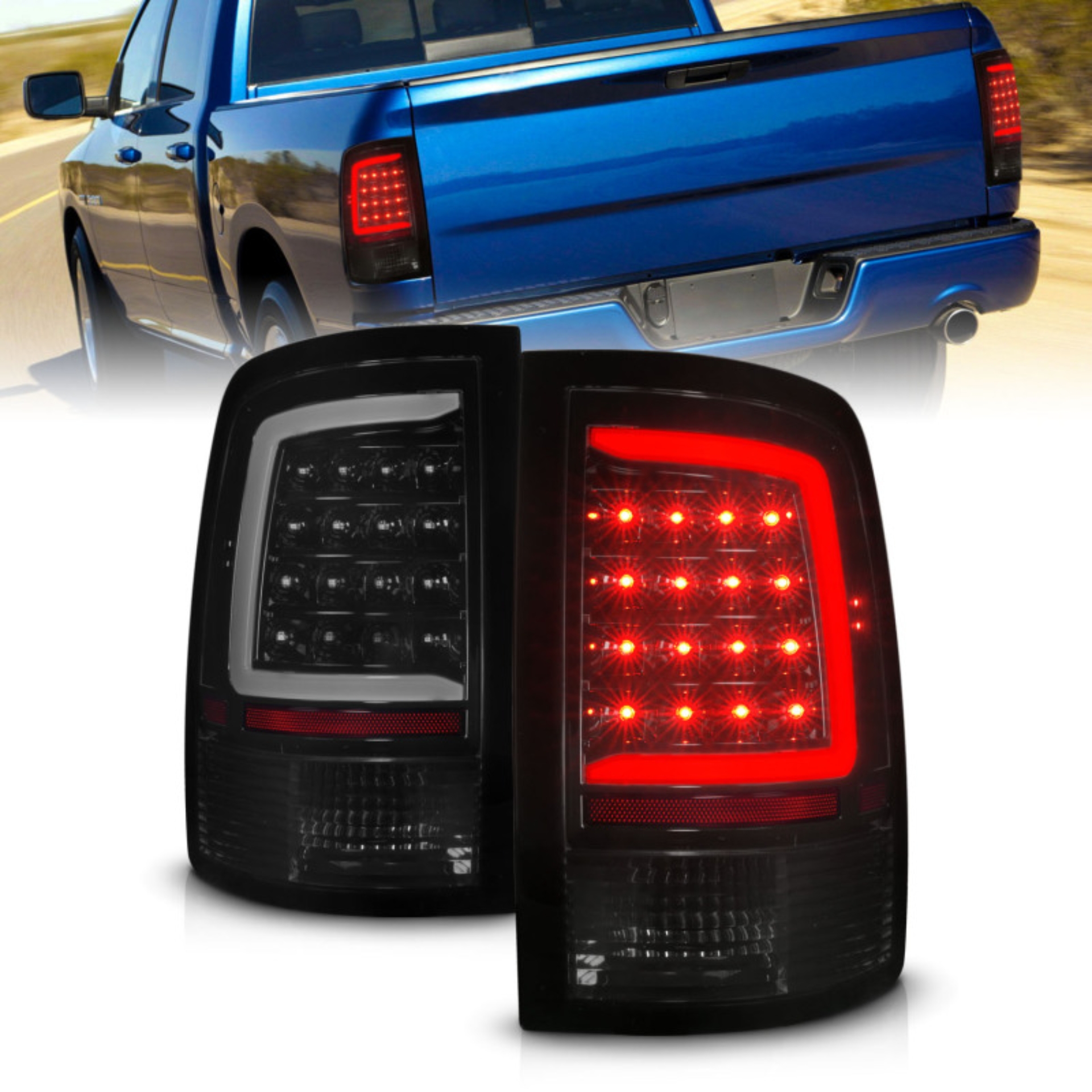 Picture of ANZO 09-18 Dodge Ram 1500 Full LED Taillights w/ Sequential Black Housing/Smoke Lens