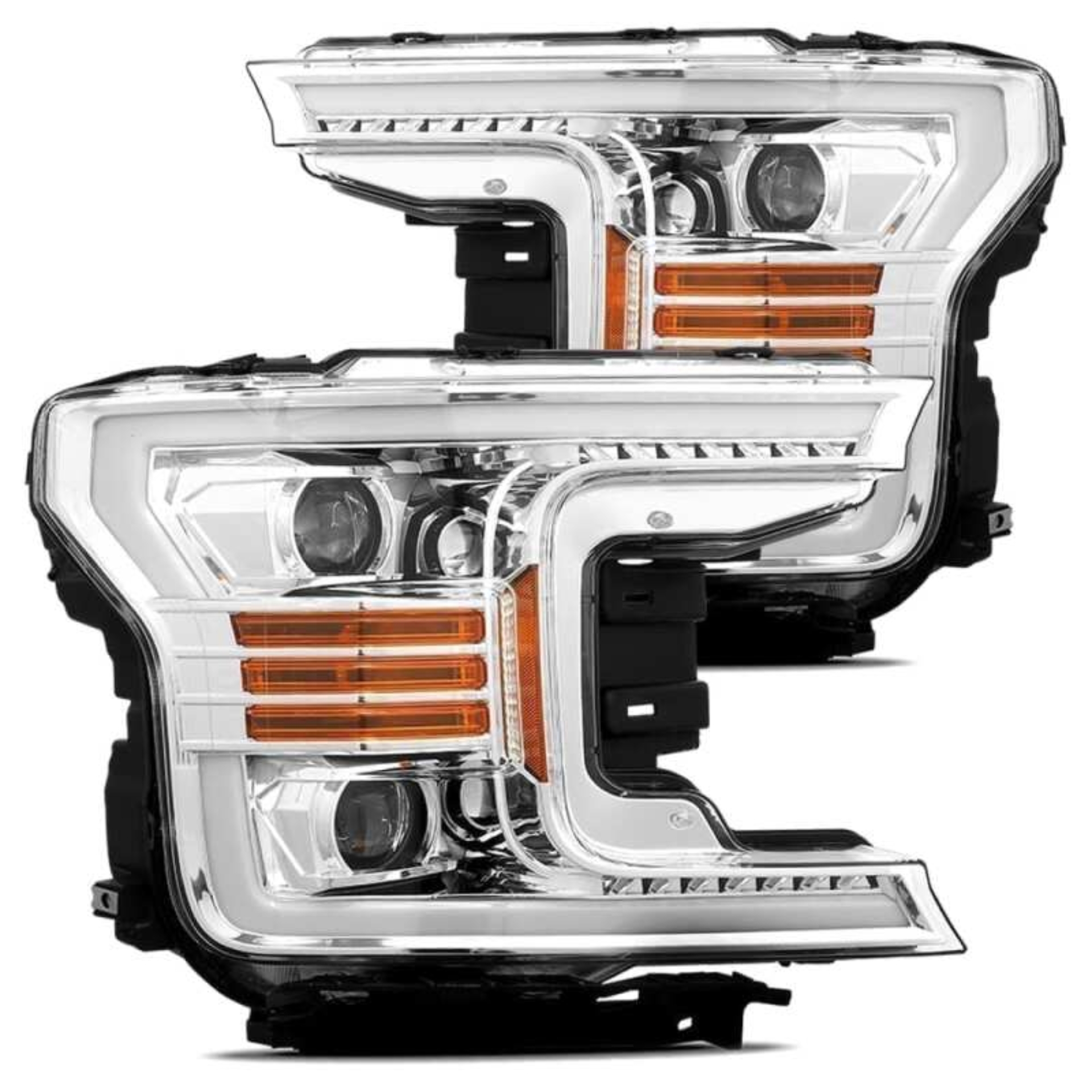 Picture of AlphaRex 18-20 Ford F-150 LUXX LED Proj Headlights Plank Style Chrome w/Activ Light/DRL