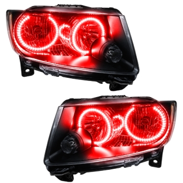 Picture of Oracle 11-13 Jeep Grand Cherokee Pre-Assembled Halo Headlights (Non HID) Chrome - Red