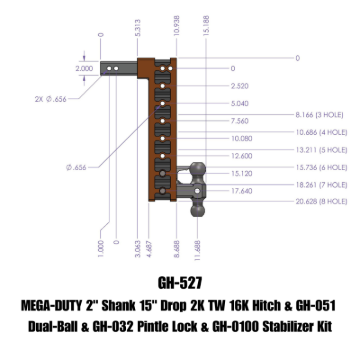 Picture of Gen-Y Mega Duty 2in Shank 15in Drop 16K Hitch w/Dual-Ball/Pintle Lock/Stabilizer Kit