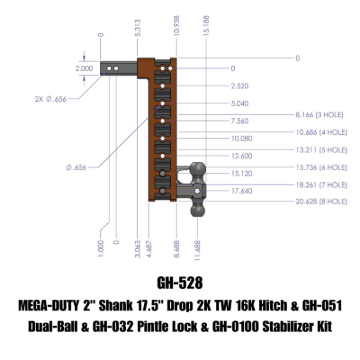 Picture of Gen-Y Mega Duty 2in Shank 17.5in Drop 16K Hitch w/Dual-Ball/Pintle Lock/Stabilizer Kit