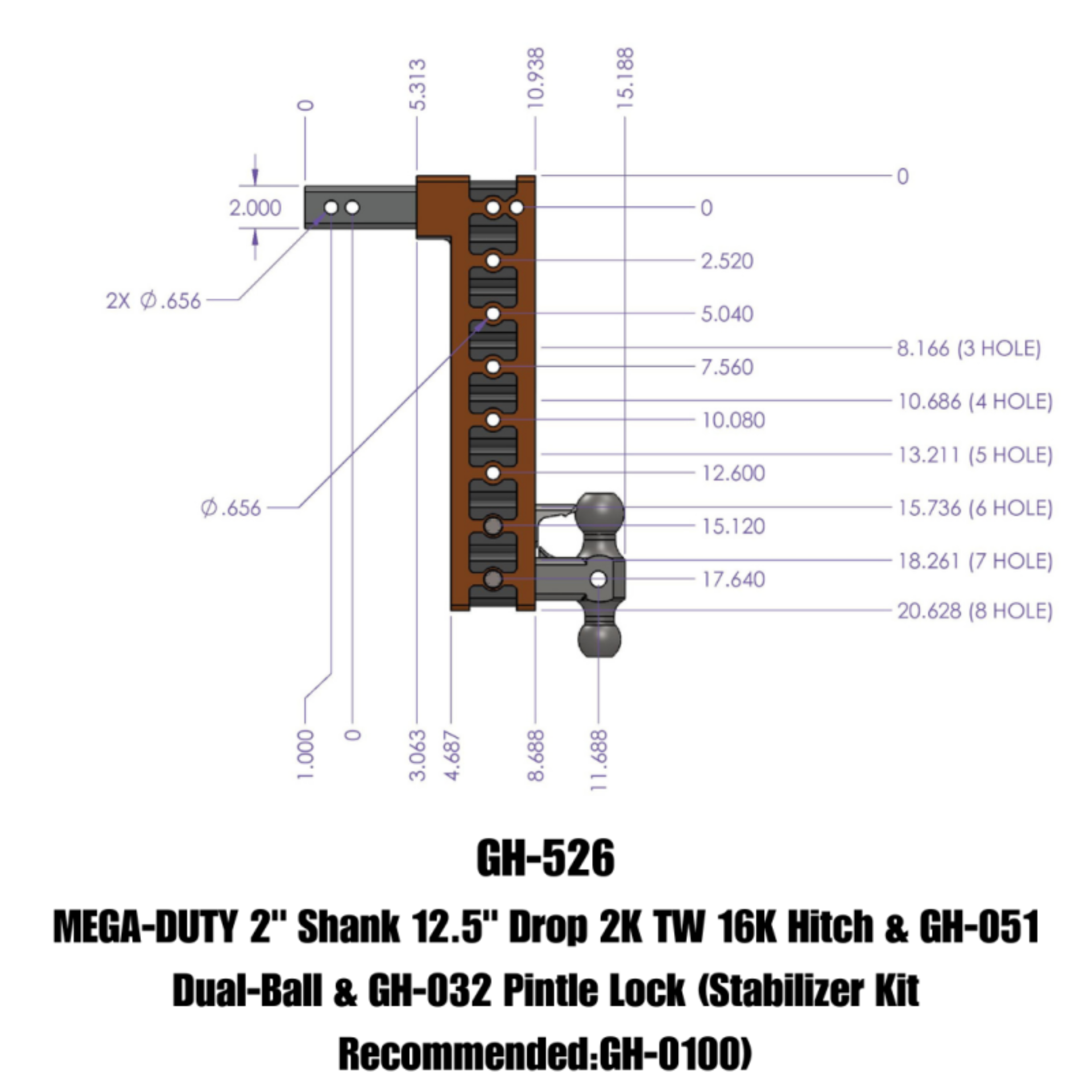 Picture of Gen-Y Mega Duty 2in Shank 12.5in Drop 16K Hitch w/Dual-Ball/Pintle Lock