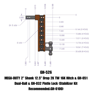 Picture of Gen-Y Mega Duty 2in Shank 12.5in Drop 16K Hitch w/Dual-Ball/Pintle Lock
