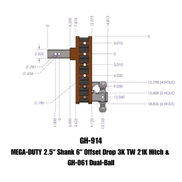 Picture of Gen-Y Mega Duty 2.5in Shank 6in Offset Drop 3K TW 21K Hitch w/GH-061 Dual-Ball