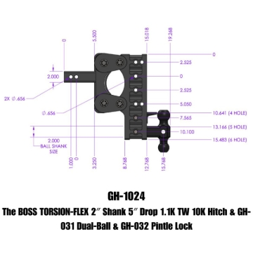 Picture of Gen-Y The Boss Torsion-Flex 2in Shank 5in Drop 10K Hitch w/GH-031 Dual-Ball/GH-032 Pintle Lock