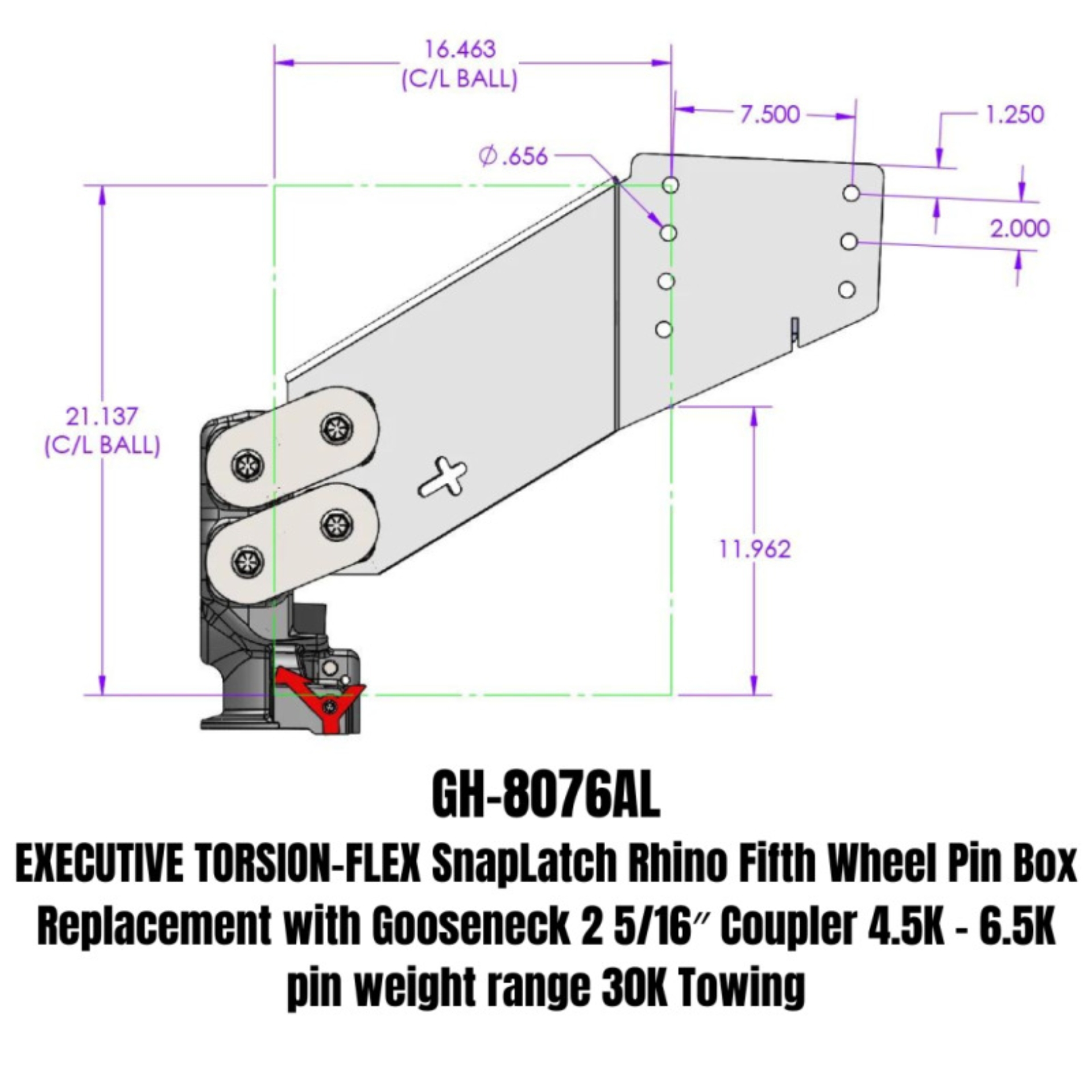 Picture of Gen-Y Executive Torsion-Flex Auto Rhino 5th Wheel Pin Box Rep w/Gooseneck 2-5/16in Coupler