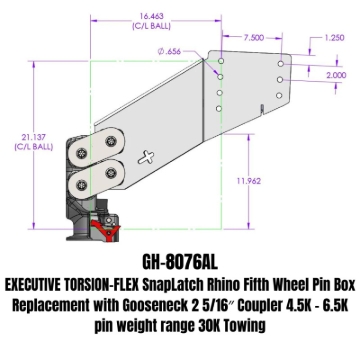 Picture of Gen-Y Executive Torsion-Flex Auto Rhino 5th Wheel Pin Box Rep w/Gooseneck 2-5/16in Coupler
