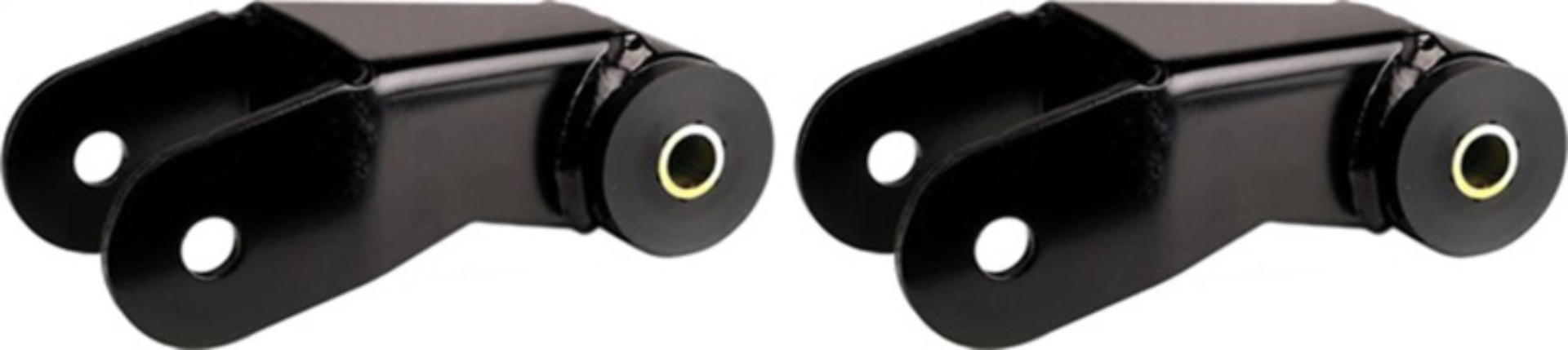 Picture of RockJock XJ Cherokee Boomerang Leaf Spring Shackles 5in w/ Urethane Bushings and Hardware