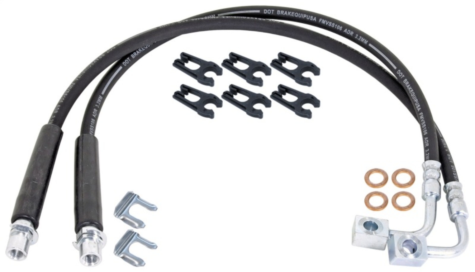 Picture of RockJock JT Gladiator Brake Hose Kit Rear w/ Hoses Frame Clips Copper Washers ABS Wire Clips Pair