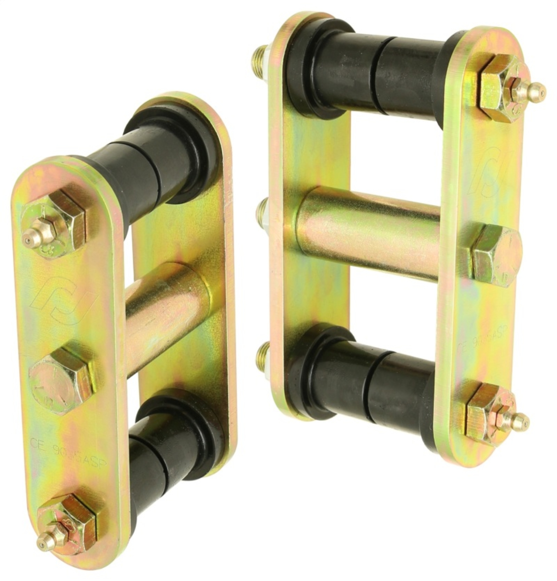 Picture of RockJock 76-86 CJ HD Leaf Spring Shackles Front w/ Urethane Bushings HD Greasable Bolts Pair