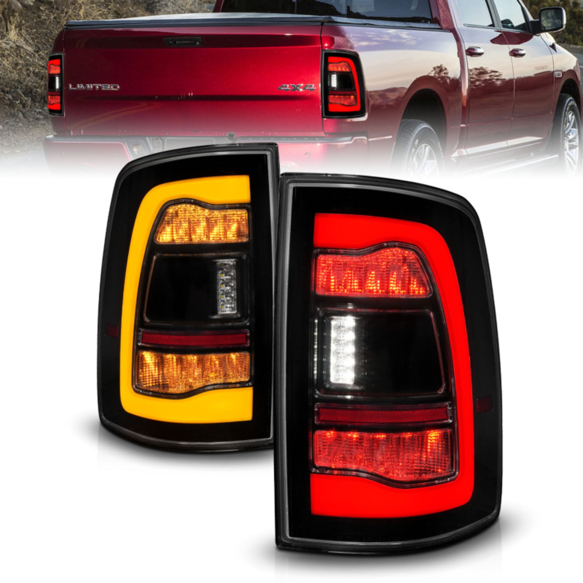 Picture of ANZO 09-18 Dodge Ram 1500 Sequential LED Taillights Smoke Black w/Switchback Amber Signal