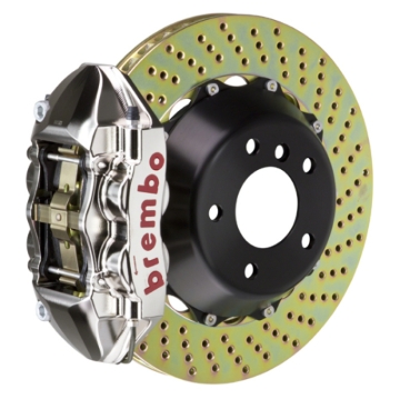 Picture of Brembo 06-10 M5/06-10 M6 Rear GTR BBK 4 Piston Billet 380x28 2pc Rotor Drilled- Nickel