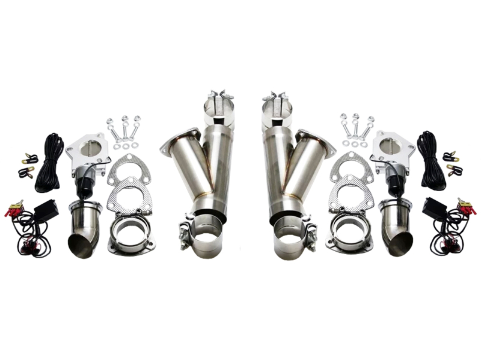 Picture of Granatelli 3.5in Aluminized Mild Steel Electronic Dual Exhaust Cutout System w/Slip Fit & Band Clamp