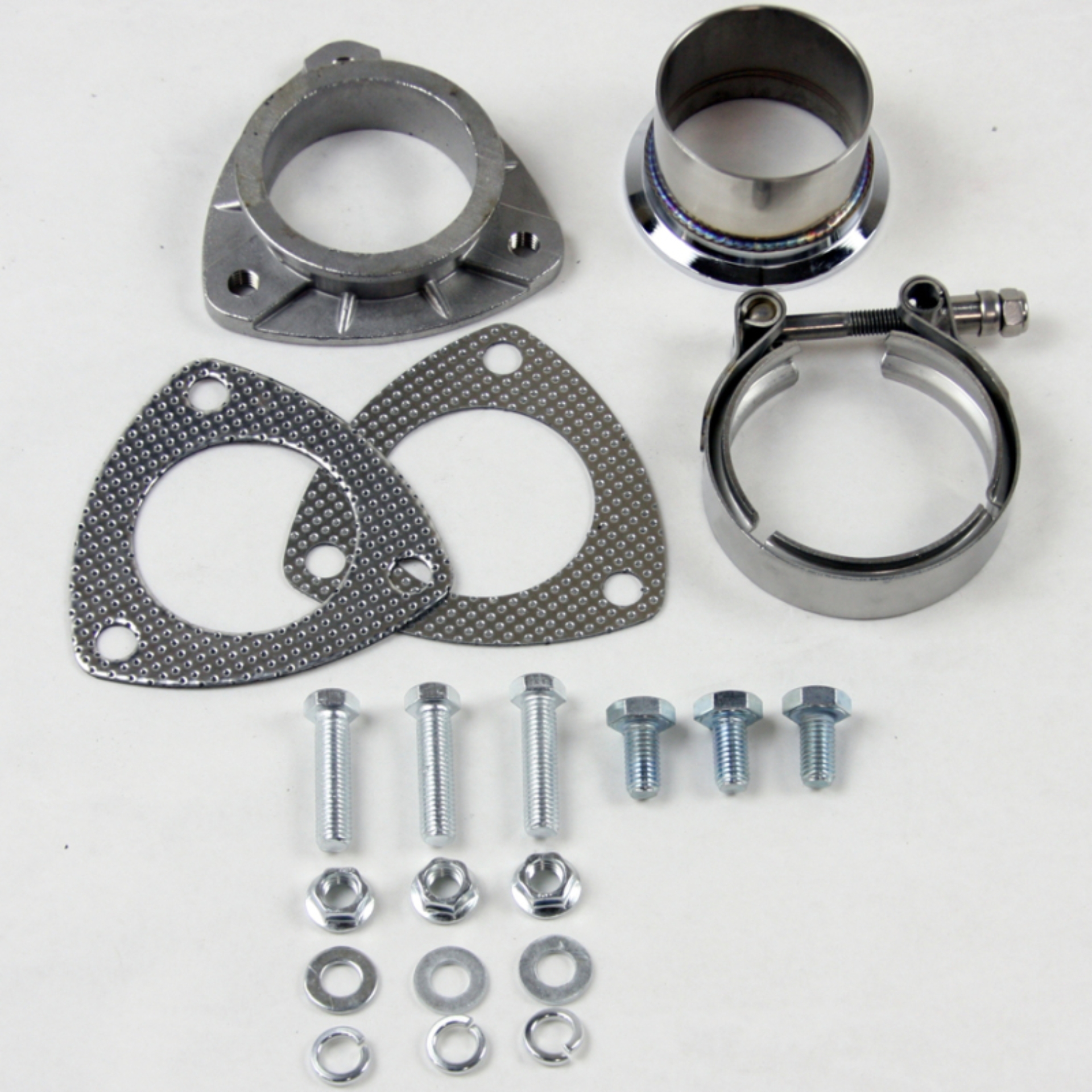 Picture of Granatelli 2.5in V-Band to Straight Connection Cutout w/Gaskets (3-Bolt)