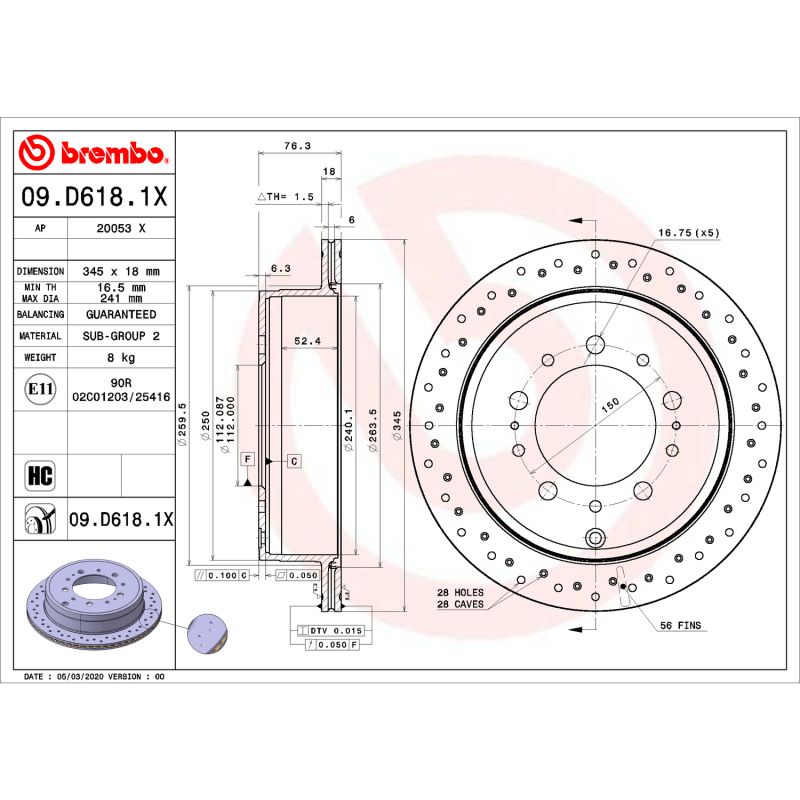 Picture of Brembo OE BRE UV Coated OE Equiv Rotors Brake Rotors - 09.D618.1X