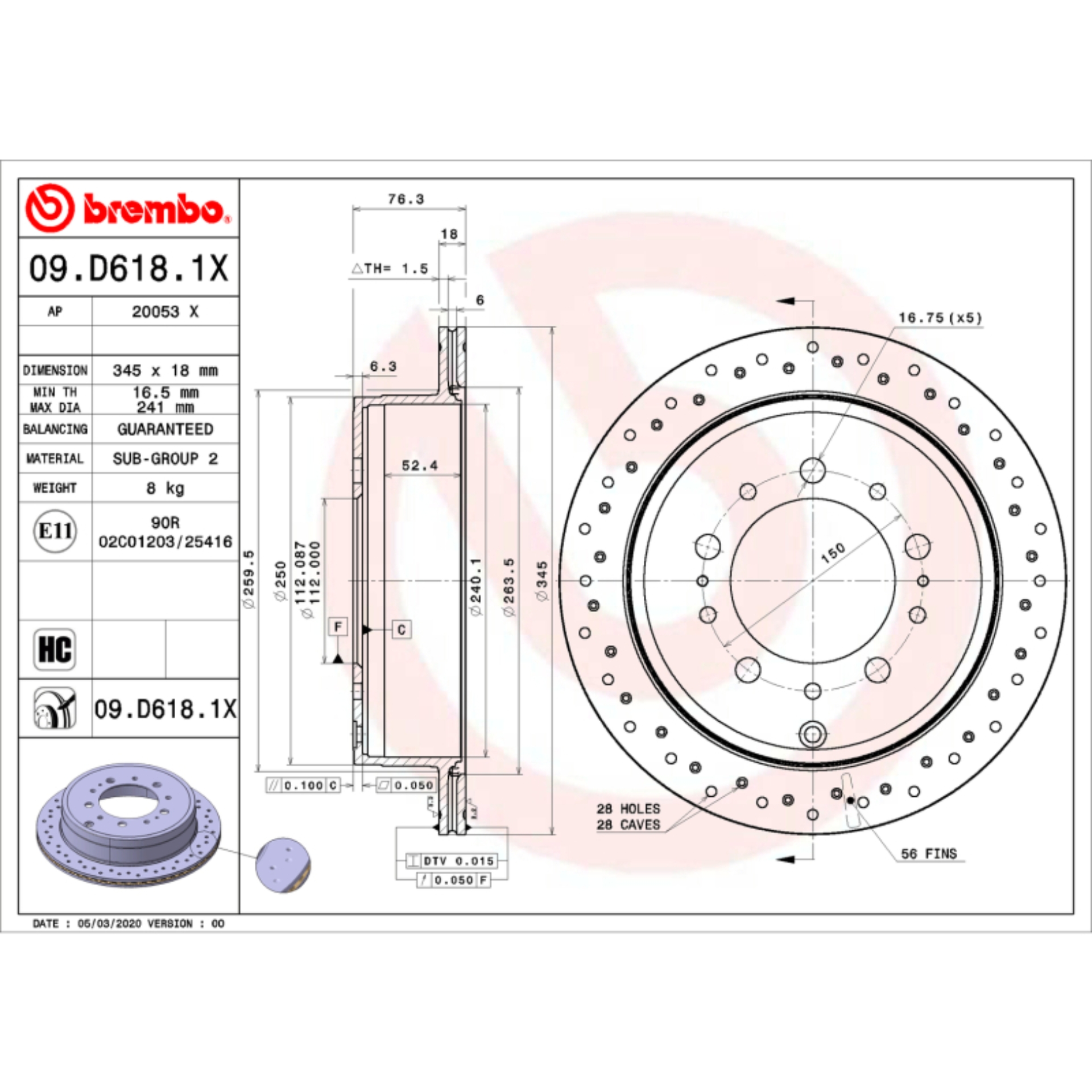 Picture of Brembo OE BRE UV Coated OE Equiv Rotors Brake Rotors - 09.D618.1X