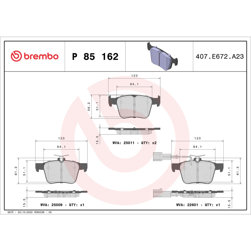 Picture of Brembo OE BRE Low Metallic Pads Brake Pads - P85162