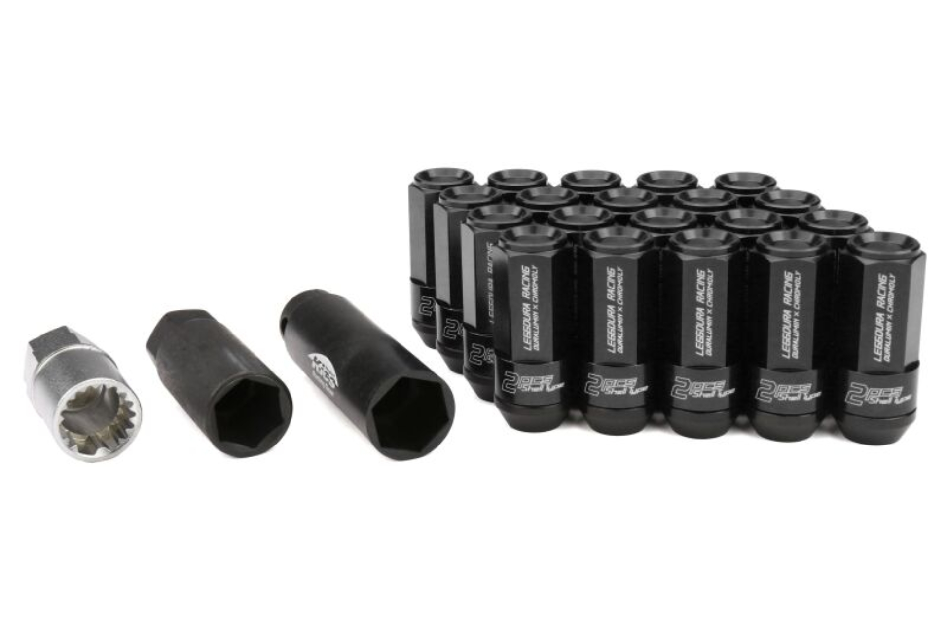 Picture of Project Kics Leggdura Racing Shell Type Lug Nut 54mm Open-End Look 16 Pcs + 4 Locks 14X1.5 Black
