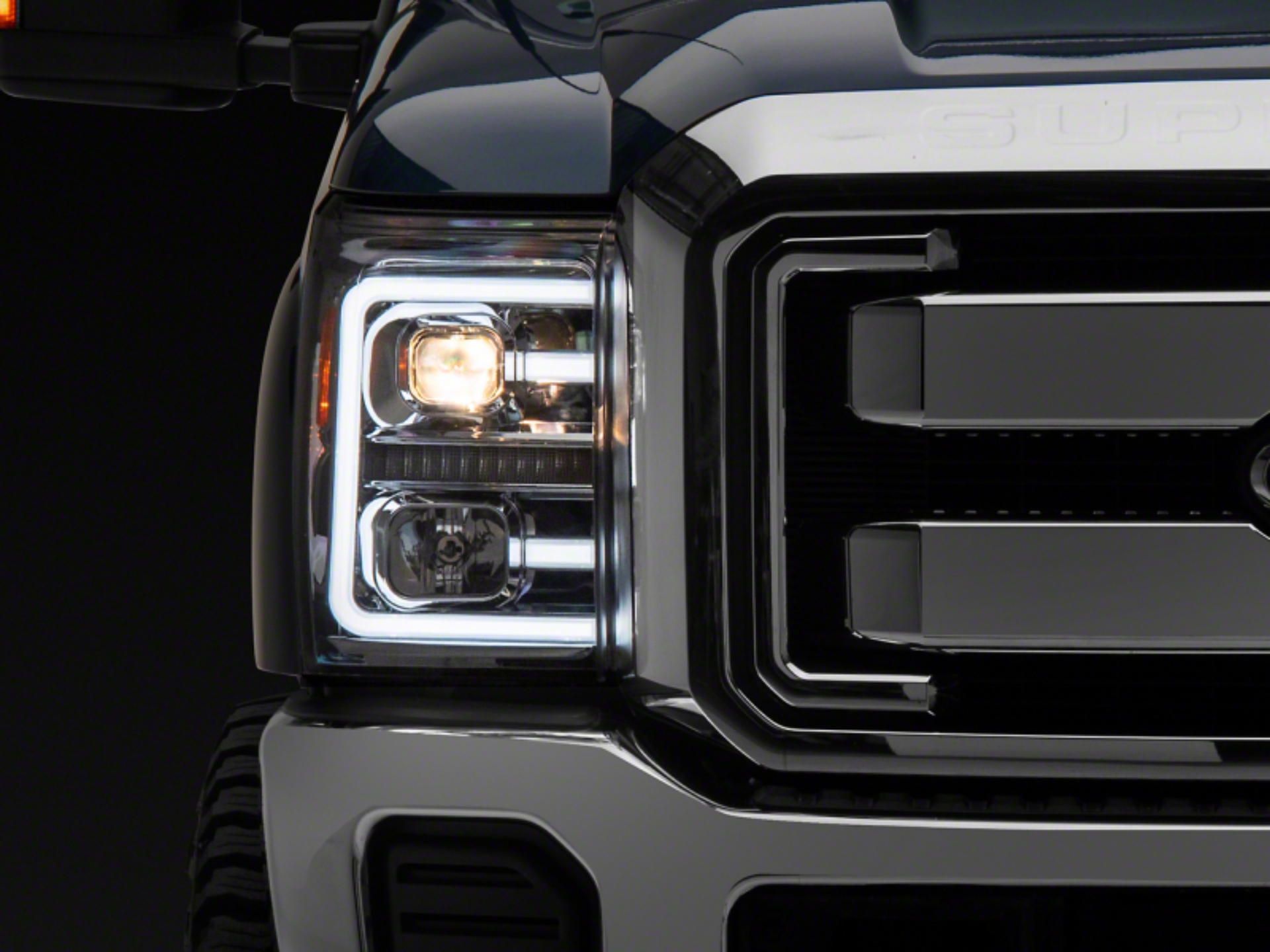 Picture of Raxiom 11-16 Ford F-250 Super Duty LED Projector Headlights - Chrome Housing (Clear Lens)