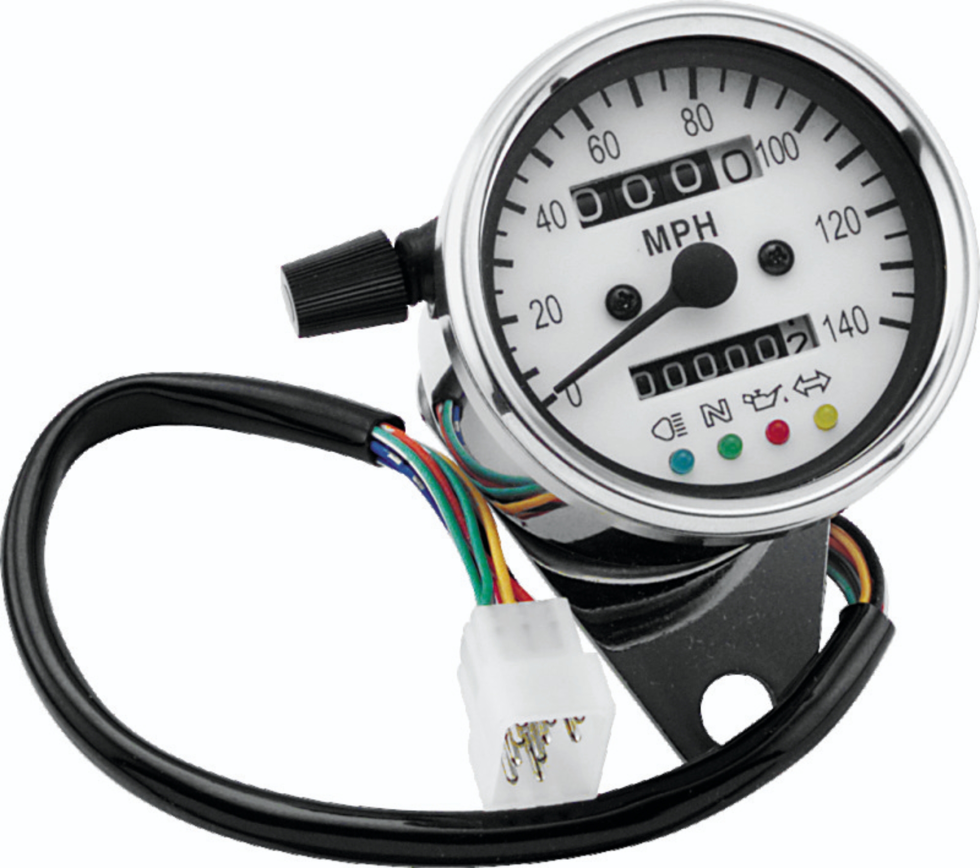 Picture of Bikers Choice 2.5 Inch Chrome 2:1 Universal Mini Speedo w LED Indicators White Face 140 Mph