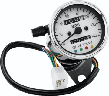 Picture of Bikers Choice 2.5 Inch Chrome 2:1 Universal Mini Speedo w LED Indicators White Face 140 Mph