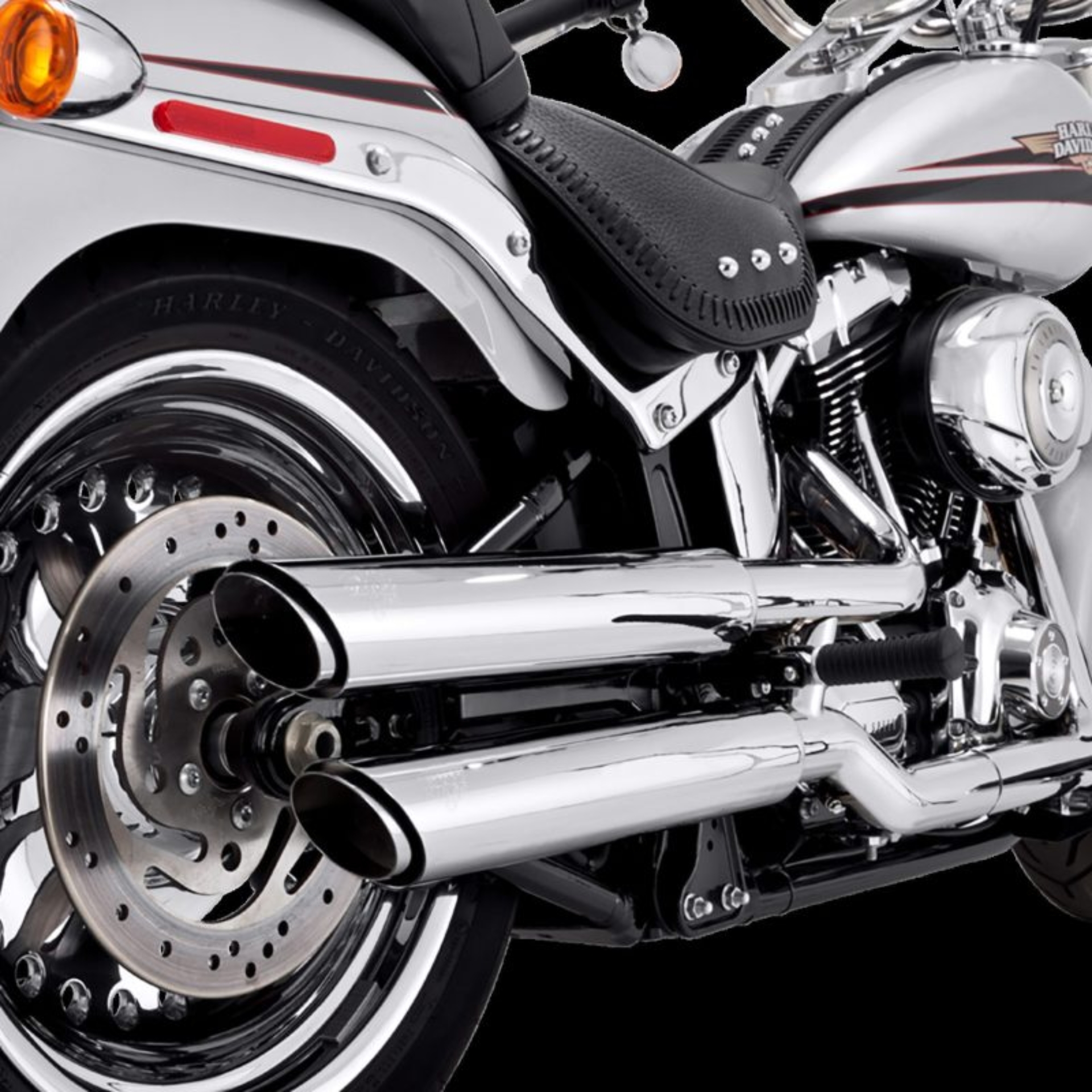 Picture of Vance & Hines HD Softail Fatboy 07-17 Twin Slash Chrome PCX Slip-On Exhaust