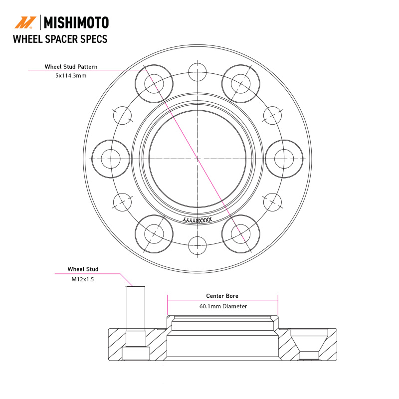 Picture of Mishimoto Wheel Spacers - 5x114.3 - 60.1 - 45 - M12 - Black