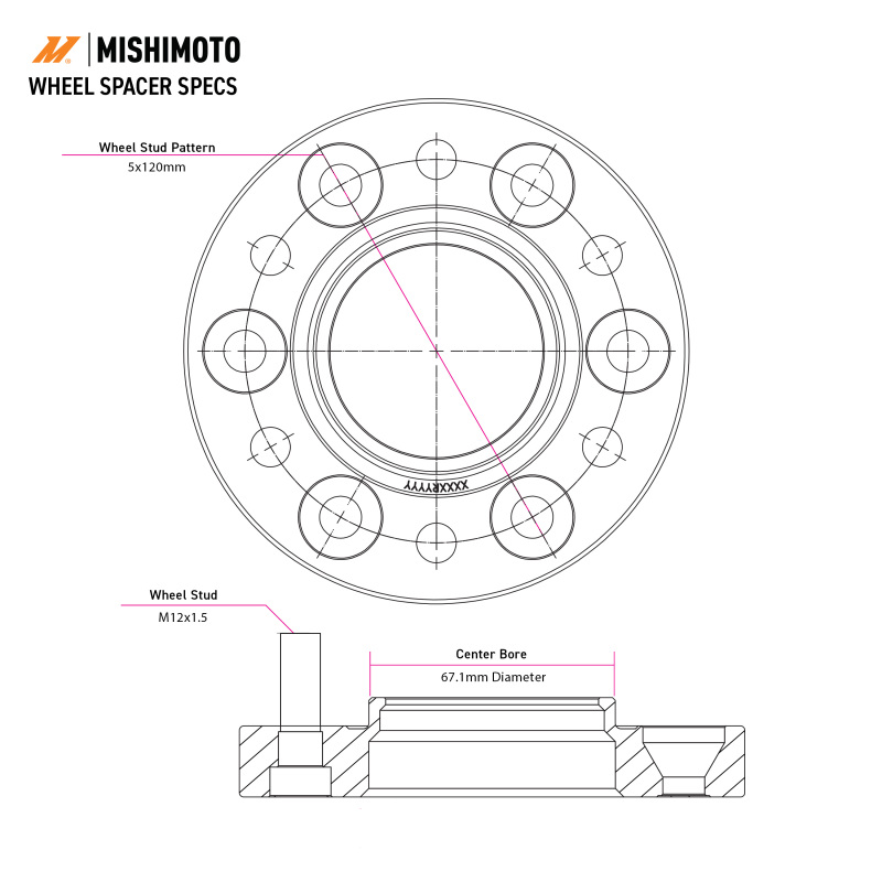Picture of Mishimoto Wheel Spacers - 5x114.3 - 66.1 - 50 - M12 - Black