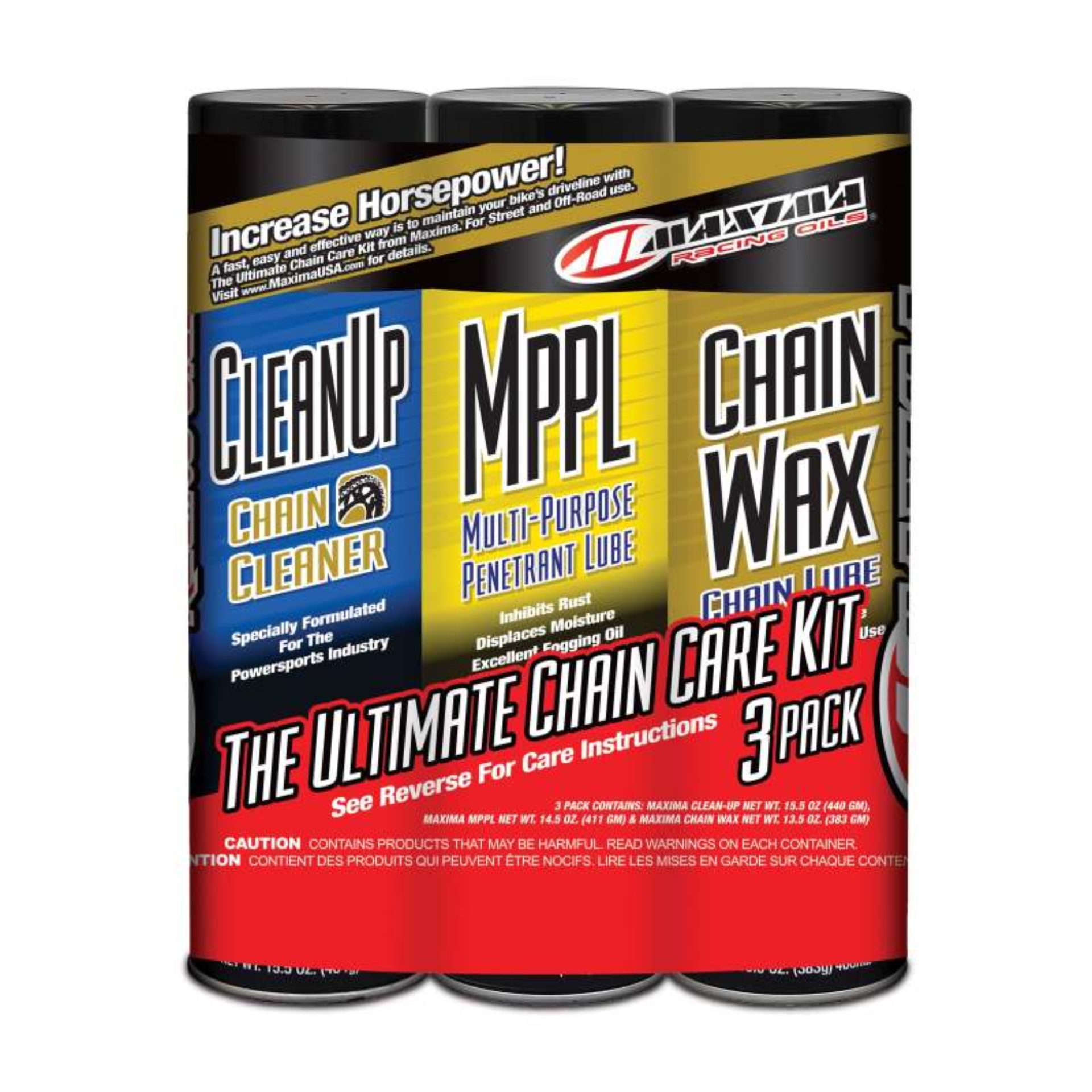 Picture of Maxima Chain Wax Ultimate Chain Care Combo Kit - Clean-Up/MPPL/Chain Wax 3-Pack (Aerosol)