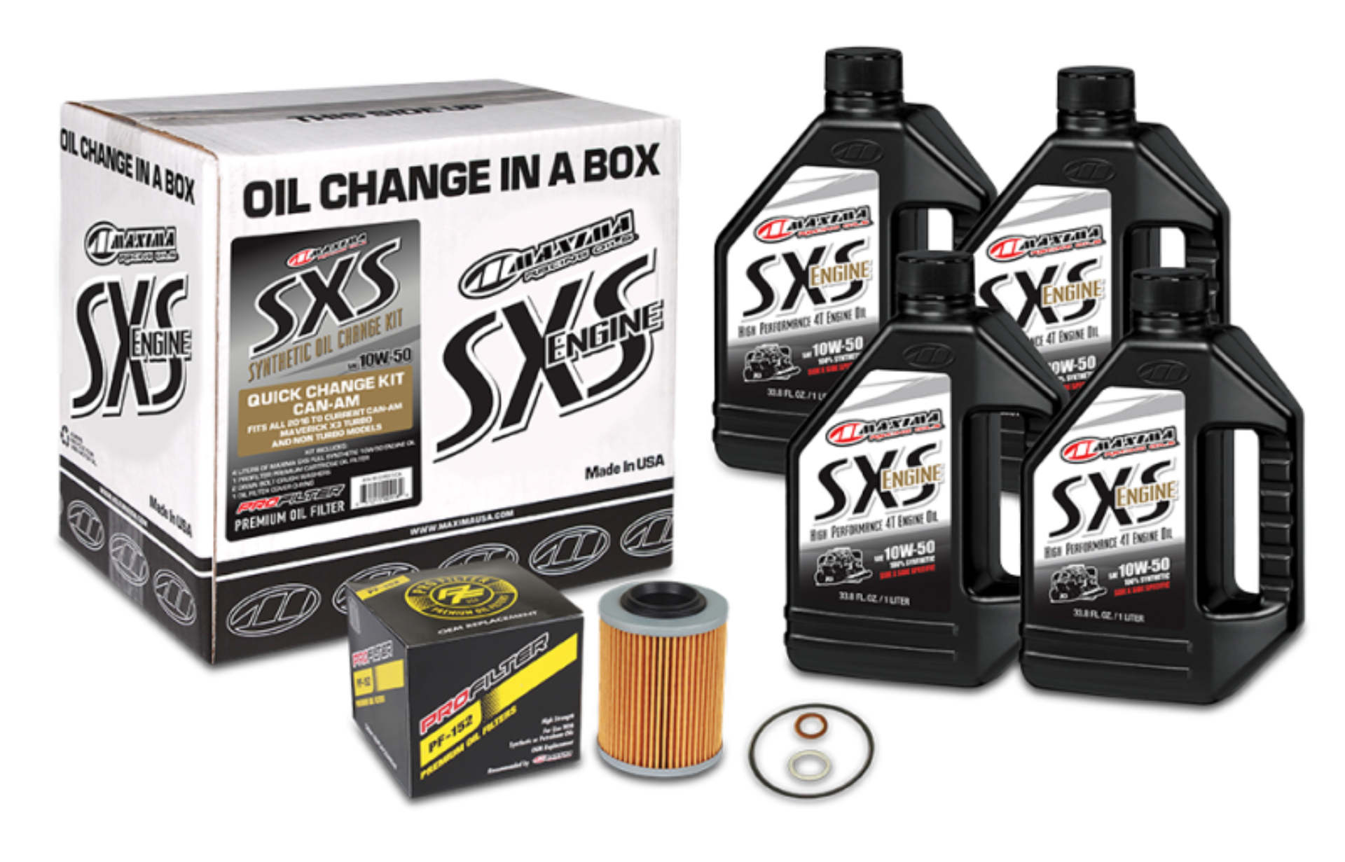Picture of Maxima SXS Can-Am Maverick X3 Oil Change Kit w/Full Synthetic 10W50 Engine Oil/Filter/Hardware