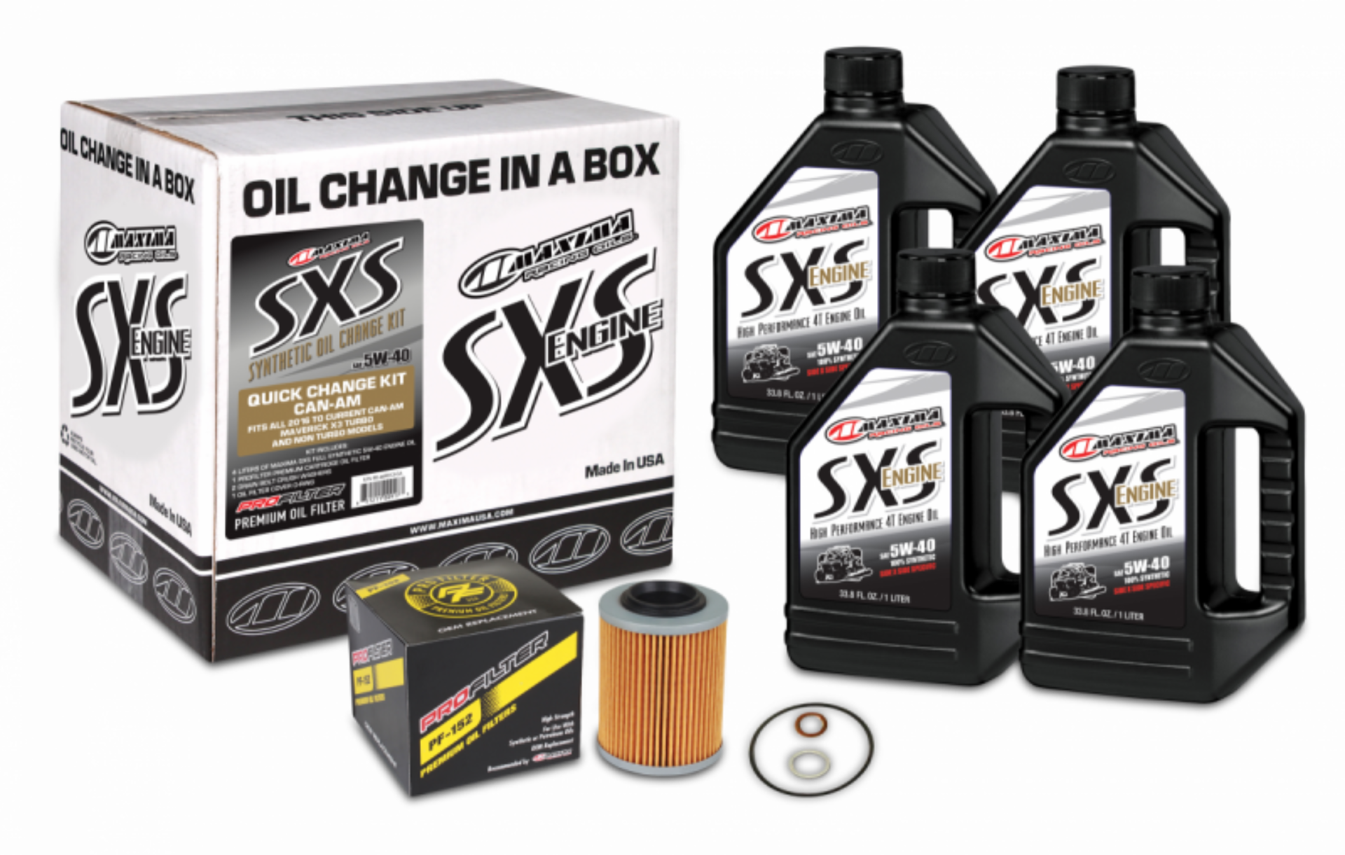 Picture of Maxima SXS Can-Am Maverick X3 Oil Change Kit w/Full Synthetic 5W40 Engine Oil/Filter/Hardware