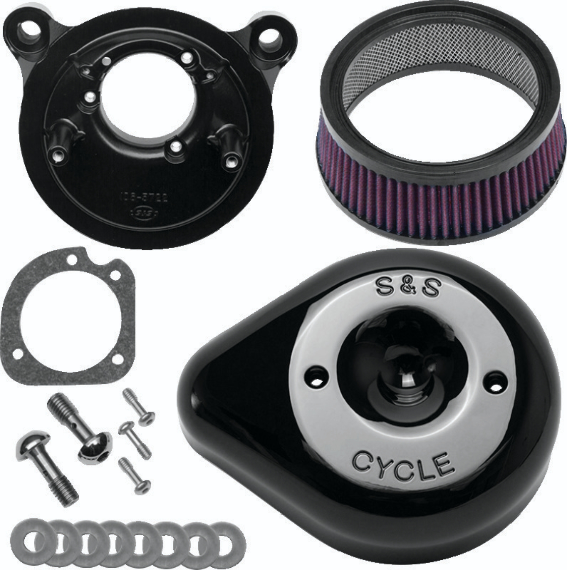 Picture of S&S Cycle 08-17 Touring/16-17 Softails Models Stealth Air Cleaner Kit w/ Black Teardrop Cover